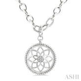 1/20 Ctw Circle medallion Single Cut Diamond Pendant With Chain in Sterling Silver