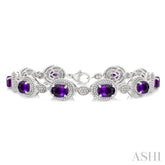 7X5 MM Oval Shape Amethyst and 1/10 Ctw Single Cut Diamond Semi-Precious Bracelet in Sterling Silver