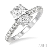 1/3 Ctw Oval Shape Round Cut Diamond Semi-Mount Diamond Engagement Ring in 14K White Gold
