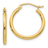 14k 2x20mm Polished Lightweight Tube Hoop Earrings