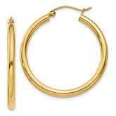 14k 2.5x30mm Polished Lightweight Tube Hoop Earrings