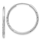 14k White Gold 1.5x20mm Satin Diamond-cut Endless Tube Hoop Earrings