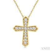 1/6 Ctw Round Cut Diamond Cross Petite Fashion Pendant With Chain in 10K Yellow Gold