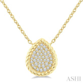 1/5 Ctw Pave Set Pear Shape Round Cut Diamond Fashion Pendant With Chain in 10K Yellow Gold