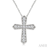 1/6 Ctw Round Cut Diamond Cross Petite Fashion Pendant With Chain in 10K White Gold
