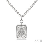 1/10 Ctw Rectangle fluted medallion Single Cut Diamond Fleur-De-Lis Pendant With Chain in Sterling Silver
