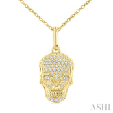 1/6 Ctw Petite Skull Single Cut Diamond Fashion Pendant With Chain in 10K Yellow Gold