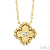 1/50 Ctw Fluted Texture Clover Bead Round Cut Diamond Fashion Pendant With Chain in 10K Yellow Gold