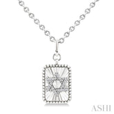 1/10 Ctw Rectangle Fluted Medallion Single Cut Diamond Star of David Pendant With Chain in Sterling Silver