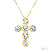 1 1/2 Ctw Round Cut Diamond 6-Stone Bezel Set Cross Pendant With Chain in 14K Yellow Gold