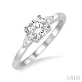 1/5 Ctw Round Center Pear Cut Diamond Semi-Mount Engagement Ring in 14K White Gold