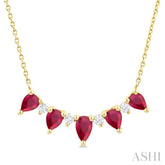 5x3 MM & 4x3 MM Pear Cut Ruby and 1/8 Ctw Round Cut Diamond Precious Necklace in 14K Yellow Gold