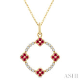 1.25 MM Clover Circle Ruby and 1/8 Ctw Round Cut Diamond Precious Pendant With Chain in 10K Yellow Gold