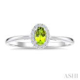 5x3 MM Oval Shape Peridot and 1/20 Ctw Round Cut Diamond Halo Semi-Precious Ring in 14K White Gold