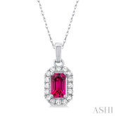 5x3 MM Octagonal Shape Pink Tourmaline and 1/20 Ctw Round Cut Diamond Halo Semi-Precious Pendant with Chain in 10K White Gold
