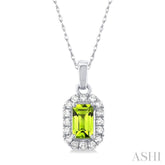 5x3 MM Octagonal Shape Peridot and 1/20 Ctw Round Cut Diamond Halo Semi-Precious Pendant with Chain in 10K White Gold