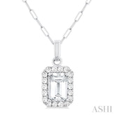 6x4 MM Octagonal Shape White Topaz and 1/6 Ctw Round Cut Diamond Halo Semi-Precious Pendant with Chain in 10K White Gold