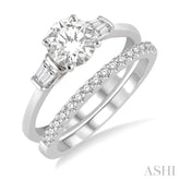 3/4 Ctw Diamond Wedding Set With 5/8 Ctw Baguette & Round Cut Engagement Ring and 1/6 Ctw Round Cut Diamond Wedding Band in 14K White Gold