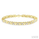 1/10 Ctw 'X' and Heart Round Cut Diamond Bracelet in Yellow Gold Vermeil
