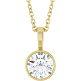 14K Yellow Gold 5/8 CT Lab-Grown Diamond Bezel-Set Solitaire 16-18" Necklace
