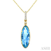 16X6 MM Evoque Gemstones Oval Shape Blue Topaz and 1/20 Ctw Round Cut Diamond Semi-Precious Pendant With Chain in 10K Yellow Gold