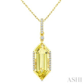 16X6 MM Hexagon Shape Lemon Quartz and 1/10 Ctw Round Cut Diamond Semi-Precious Pendant With Chain in 10K Yellow Gold