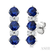 2.5 MM Round Shape Sapphire and 1/20 Ctw Round Cut Diamond Precious Earrings in 10K White Gold