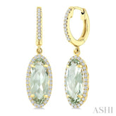 12X5 MM Oval Shape Green Amethyst and 1/3 Ctw Round Cut Diamond Semi-Precious Earrings in 10K Yellow Gold