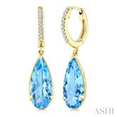 12X5 MM Pear Shape Blue Topaz and 1/10 Ctw Round Cut Diamond Semi-Precious Earrings in 10K Yellow Gold
