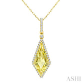 16X7 MM Evoque Gemstones Kite Shape Lemon Quartz and 1/5 Ctw Round Cut Diamond Semi-Precious Pendant With Chain in 10K Yellow Gold