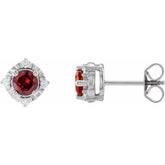 Sterling Silver Natural Mozambique Garnet & .08 CTW Natural Diamond Halo-Style Earrings