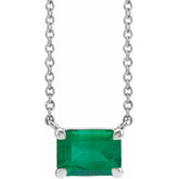 Sterling Silver Lab-Grown Emerald 18" Necklace