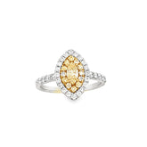 14k White Gold Marquees & Round Yellow Diamond Ring Size 7