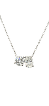 14k White Gold Oval and Round Cut Lab Grown Diamond Necklace