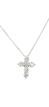 14k White Gold Small Cross Lab Grown Diamond Necklace