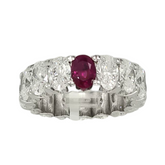 14k White Gold Semi-Mount Oval Lab Grown Diamond Eternity Band with Ruby