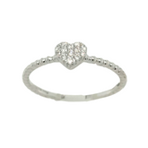 14k White Gold Small Heart Ring with Pave Diamonds