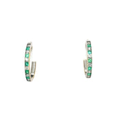 14k White Gold Diamond And Emerald Hoops