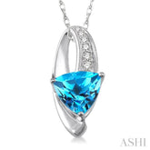 8x8 MM Trillion Cut Blue Topaz and 1/20 Ctw Round Cut Diamond Pendant in 10K White Gold with Chain