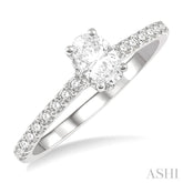 5/8 Ctw Oval Shape Center Stone Ladies Engagement Ring with 3/8 Ct Oval Cut Center Stone in 14K White Gold