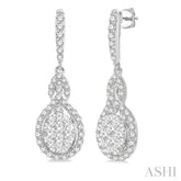 1 1/4 Ctw Oval Shape Dangling Lovebright Round Cut Diamond Earring in 14K White Gold
