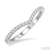 1/10 Ctw Chevron Center Round Cut Diamond Wedding Band in 14K White Gold