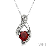 7x7 MM Heart Shape Garnet and 1/20 Ctw Round Cut Diamond Semi-Precious Pendant in 10K White Gold with Chain
