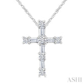 1/20 Ctw Round Cut Diamond Cross Pendant in 10K White Gold with Chain