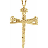 10K Yellow Nail Design Cross Pendant