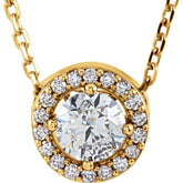 14K Yellow 3/8 CTW Natural Diamond Halo-Style 16" Necklace