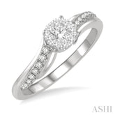 1/3 Ctw Circular Mount Slanting Round Cut Diamond Lovebright Engagement Ring in 14K White Gold