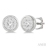1/3 Ctw Medallion Lovebright Round Cut Diamond Bezel Stud Earring in 14K White Gold