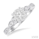 1/2 Ctw Round Shape Lovebright Carved Shank Round Cut Diamond Engagement Ring in 14K White Gold