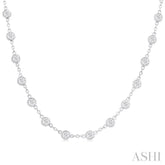 4 Ctw Bezel Set Round Cut Diamond Station Necklace in 14K White Gold